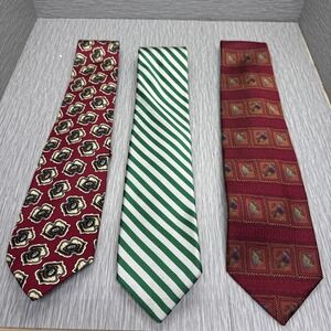 Robert Talbott Silk Tie Lot of 3 Made‎ in USA Green Stripe Burgundy Geometric